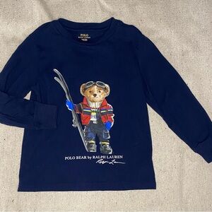 ‼️SOLD‼️Polo by Ralph Lauren Kids Navy Ski Bear Long Sleeve Tee 4/4T